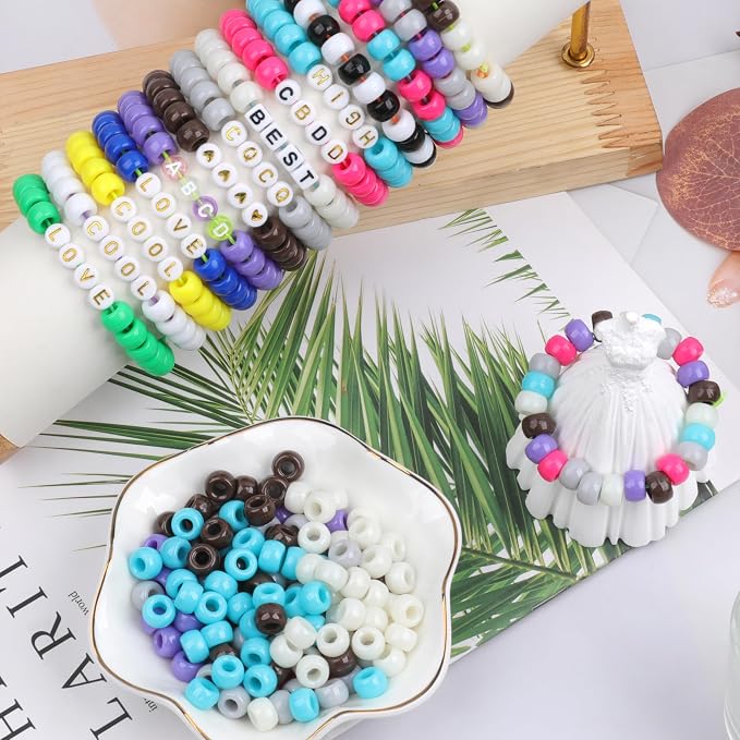 1000Pcs Pony Beads Bracelet 9mm Beige Plastic Barrel Pony Beads - Image 3