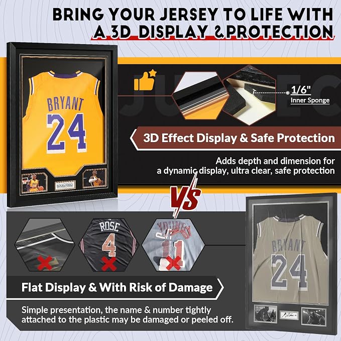 JupDec Jersey Frame Display Case 3 Pack, Large Clear Acrylic Shadow Box - Image 2