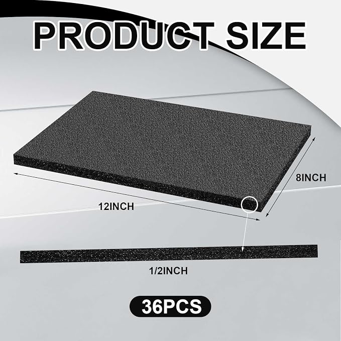 Frienda 36 Pcs 12" x 8" x 0.5" Polyethylene Foam Sheet Thick Black Packing Foam - Image 2