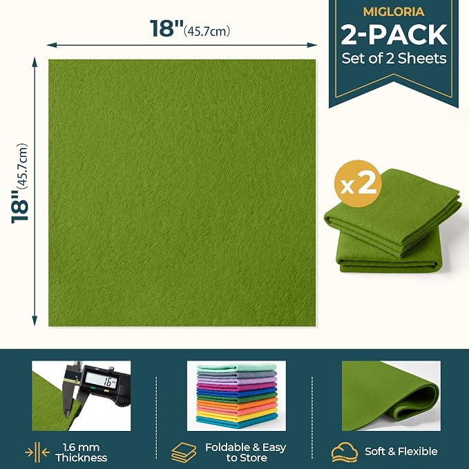 Felt Fabric Sheet 18 x 18 Inch, 1.6mm Thick | Soft and Flexible Nonwoven - Image 2