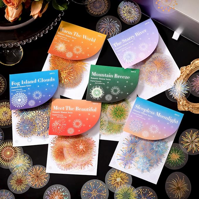 Yoksas 180Pcs Gold Foil Fantasy Fireworks Stickers Set by YOKSAS