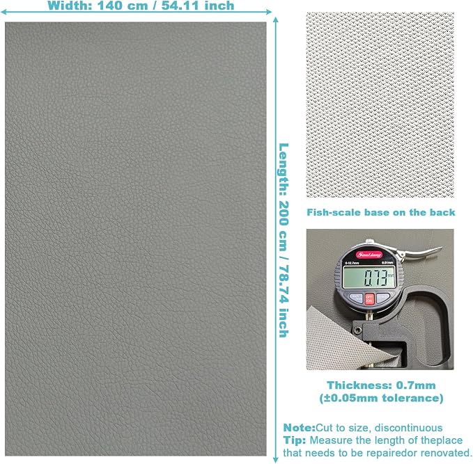 Grey Faux Leather Fabric 79"×55" Lychee Grain Upholstery Vinyl - Image 4