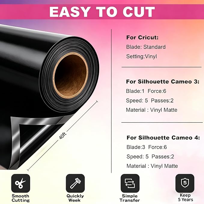 Black Permanent Vinyl for Cricut Cutting Machine, Waterproof, Durable Black - Image 3
