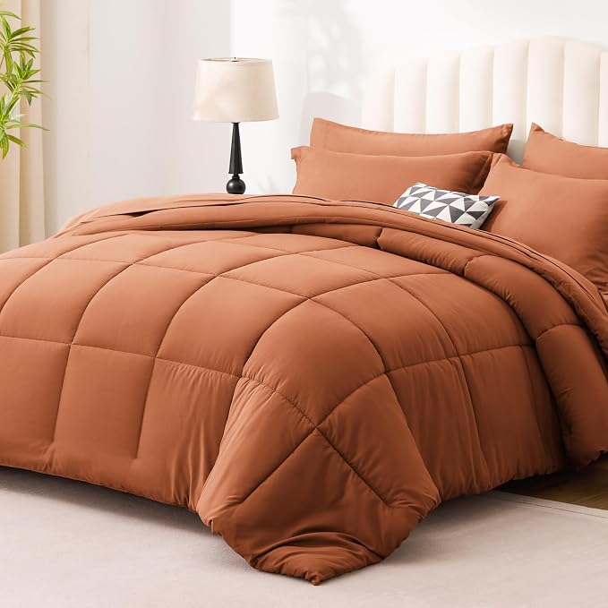 Love's cabin Queen Comforter Set Burnt Orange, 7 Pieces Queen Bed in a Bag - Image 2