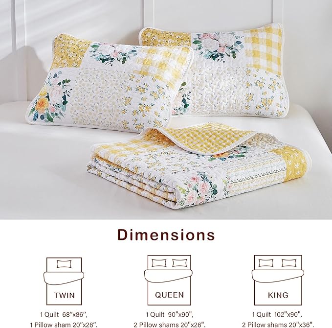 Joyreap 2 Pieces Floral Patchwork Quilt Set Twin, Soft n Cozy Microfiber Quilt - Image 7