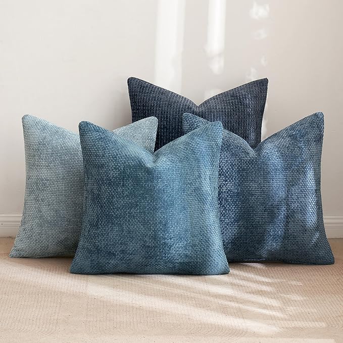 MIULEE Pack of 4 Couch Throw Pillow Covers 24x24 Inch Neutral Blue Soft - Image 3