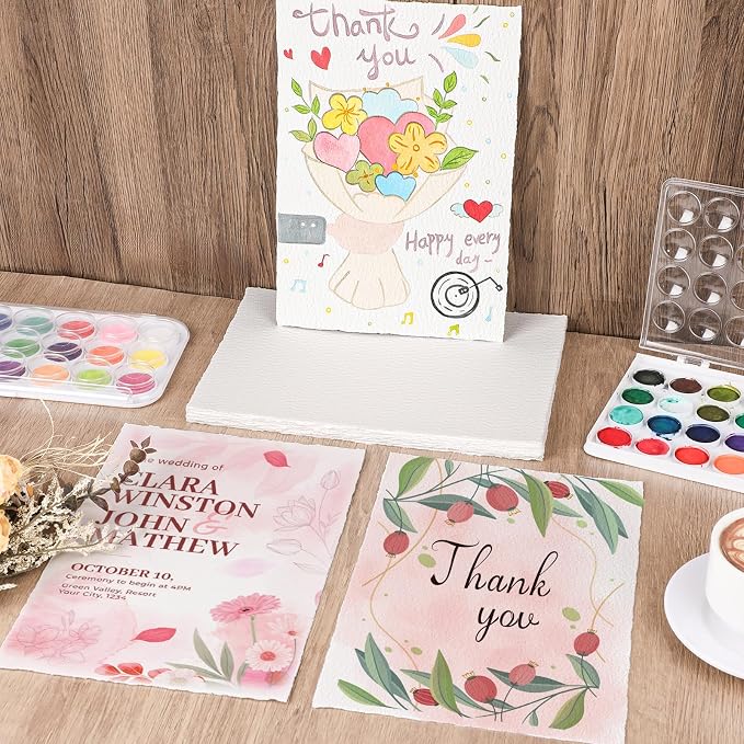 50 Sheets Watercolor Paper 7 x 10, 300 GSM Deckled Edge Paper Rough/Textured - Image 6