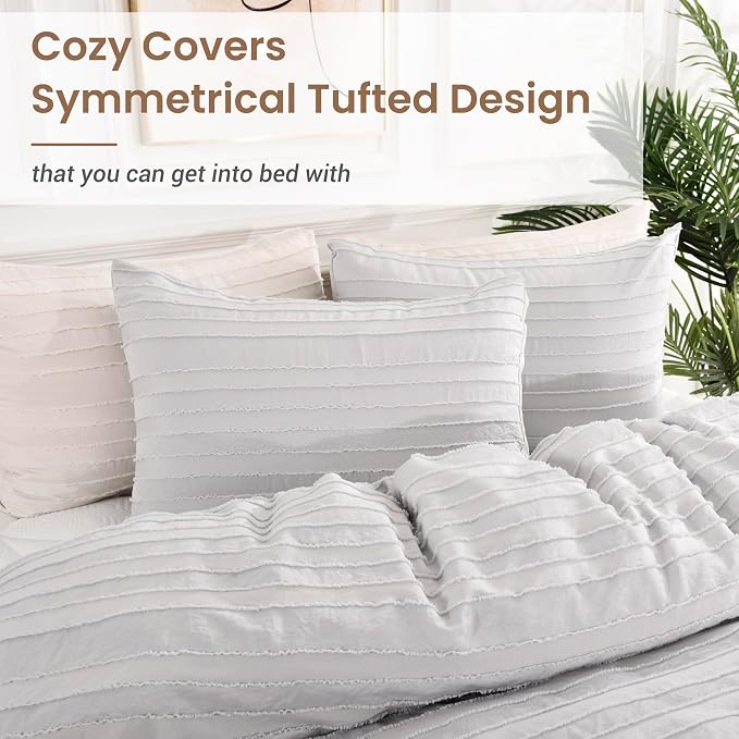 NEXHOME PRO Duvet Cover Full, Light Grey 3 Pieces Boho Tufted Duvet Cover Set - Image 4