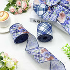 Blue Floral Wired Ribbon 2 Rolls, 2.5 Inch x 20 Yards Vintage Blue and White - Image 2