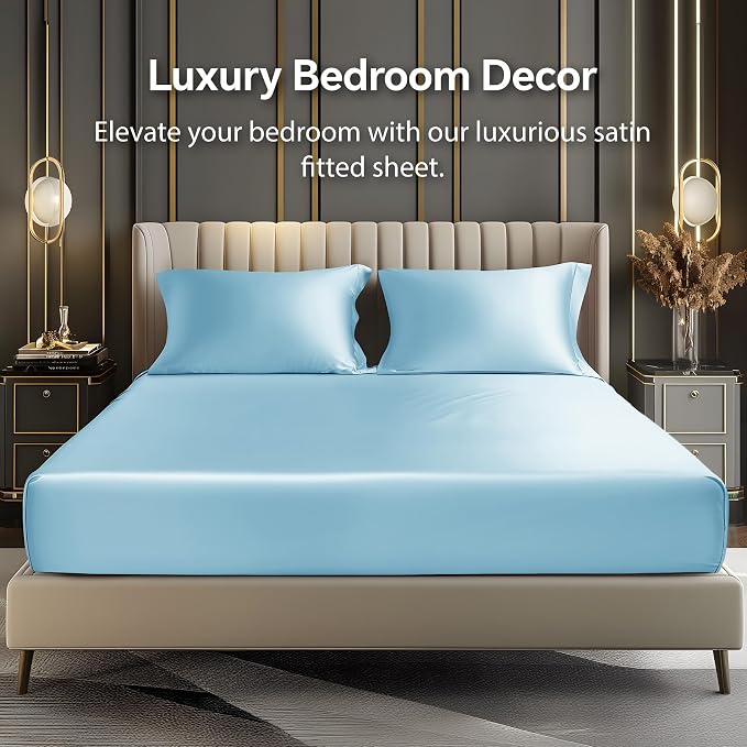 BEDELITE Satin Fitted Sheet and Pillowcases Set, Luxury Soft Similar to Silk - Image 2