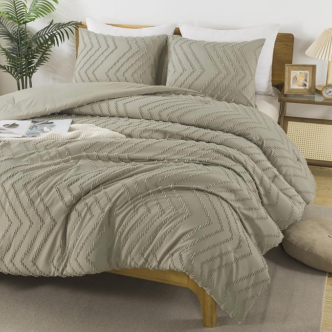 Andency Oatmeal Comforter Set Full Size, Boho Soft Warm Tufted Bedding - Image 2