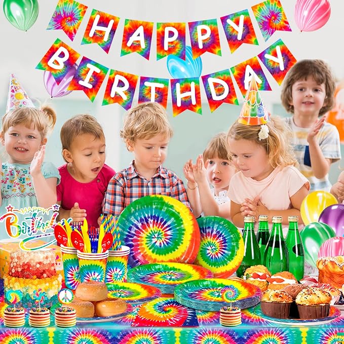 Tie Dye Birthday Party Supplies, 16 Guests Tie Dye Party Tableware Decorations - Image 5