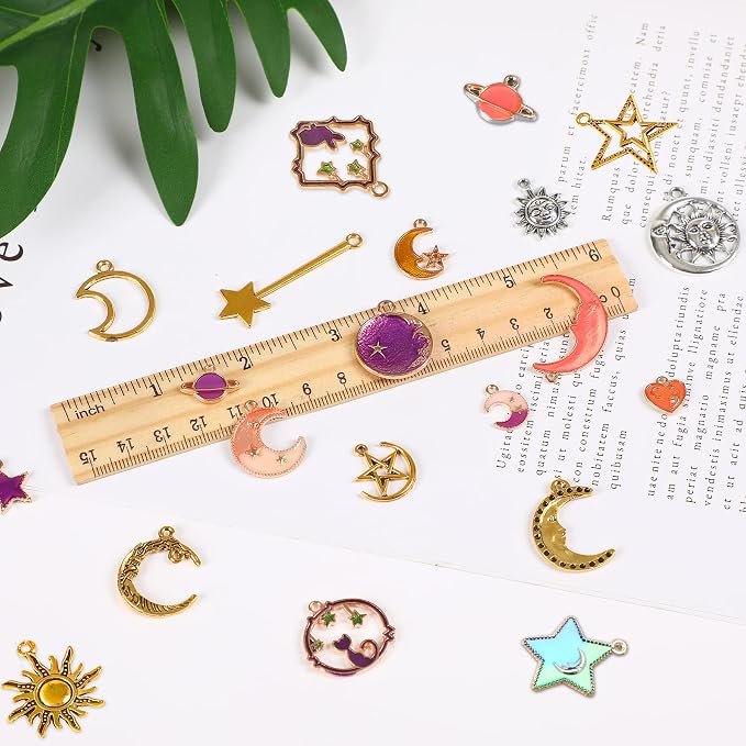 SANNIX 120Pcs Mixed Sun Star Moon Charms Jewelry Making Gold Enamel Charm - Image 3