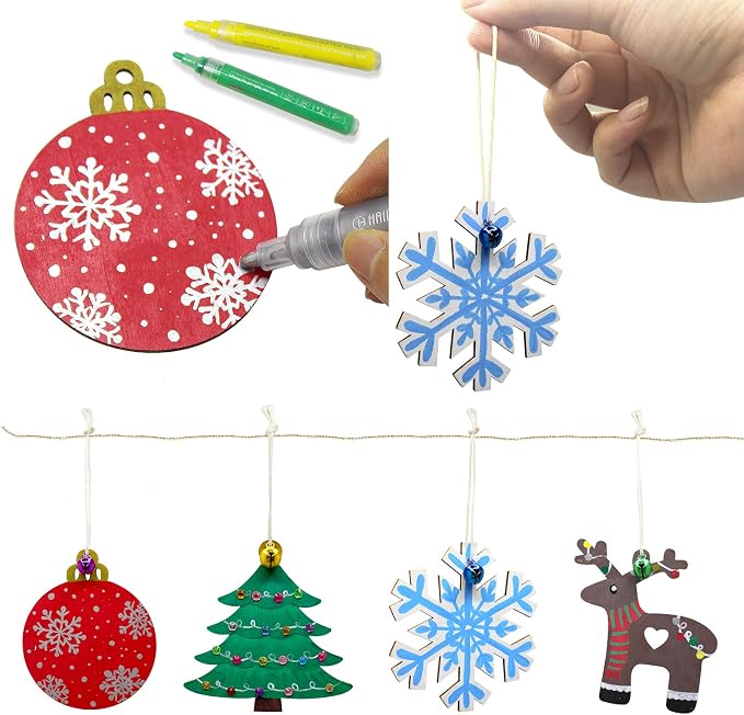 Hidreas 40 Pcs Wooden Ornaments Unfinished Christmas DIY Ornaments Craft Kit - Image 4