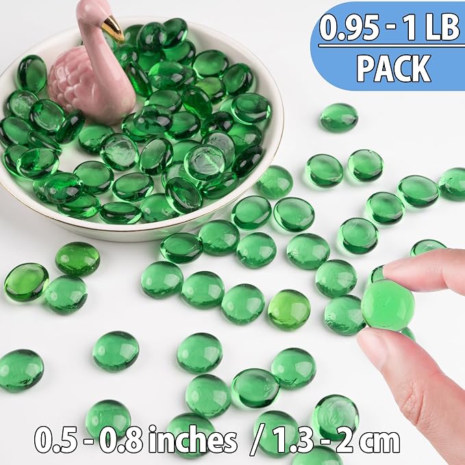Green Glass Marbles, 0.97 LB Transparent and Smooth Flat Glass Beads - Image 3