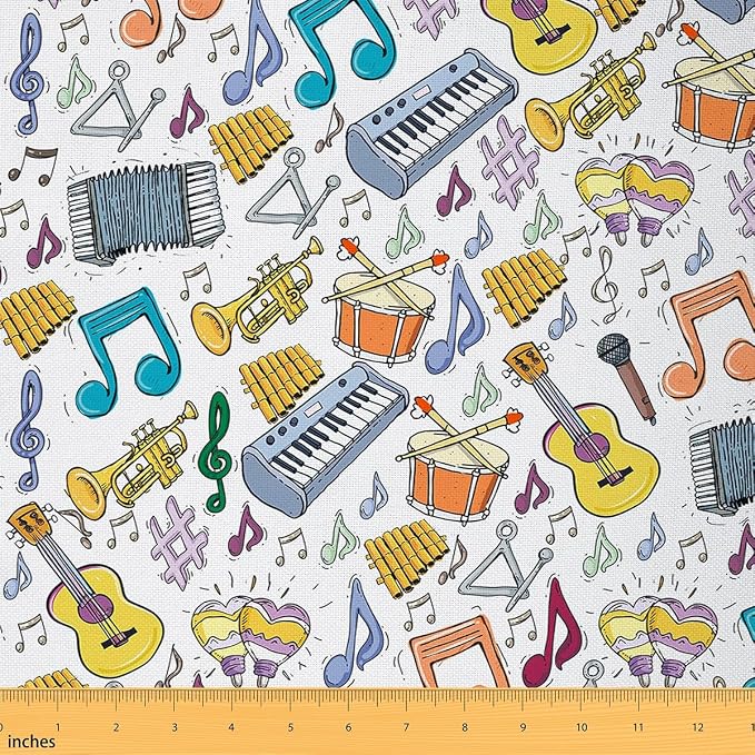 Music Fabric by The Yard, Rock Musical Instrument Guitar Piano Fabrics by CastleFairy