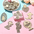 35 pcs 7 Styles Wedding Theme Wood Cutout Charms Angel Goddess Heart Cross Sun - Image 5