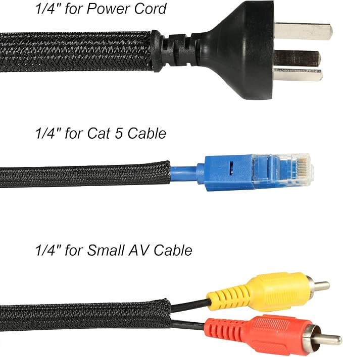 25ft - 1/4 inch Braided Cable Management Sleeve Cord Protector - Self-Wrapping - Image 3