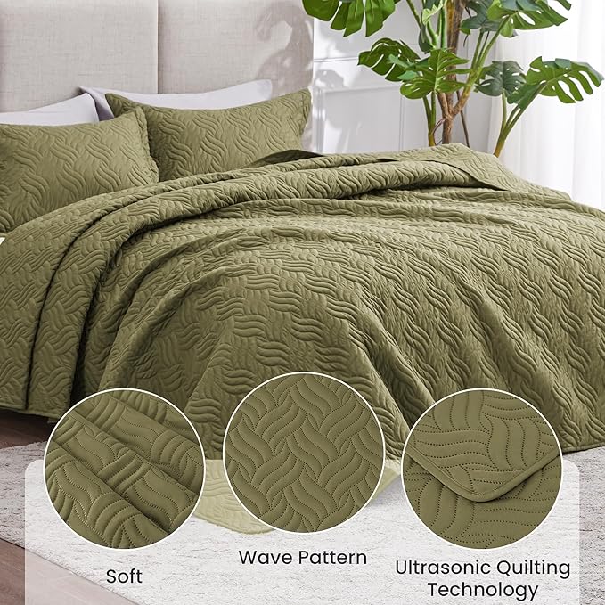 Love's cabin Quilts for Queen Bed Olive Green Bedspreads Bedding Set - Image 4