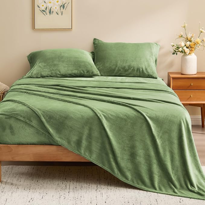 BEDELITE Flannel Sheets Queen Size Sage Green - Image 2