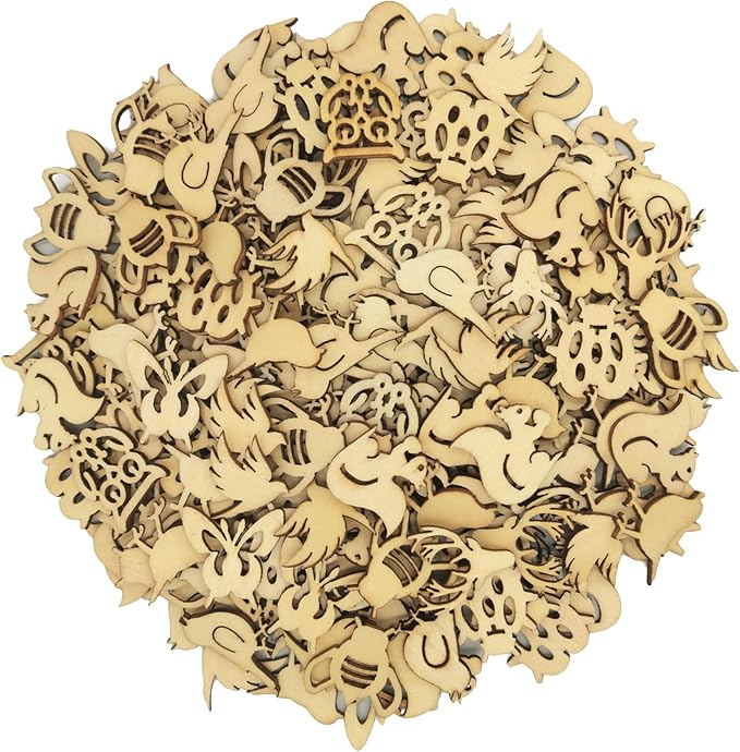 DIYOMR 200Pcs Hollow Wood Pieces Unfinished Wooden Vintage Embellishments - Image 7