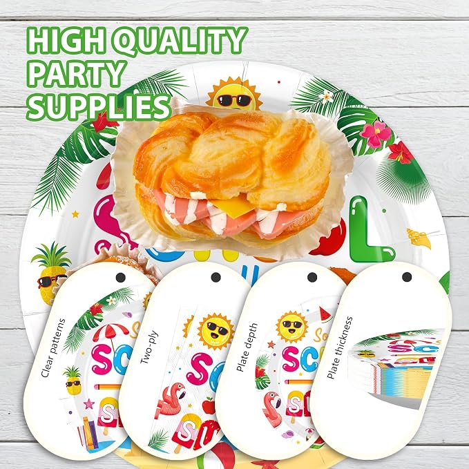 96Pcs So Long School Hello Summer Party Decoration Colorful Sun Popsicle Plates - Image 6