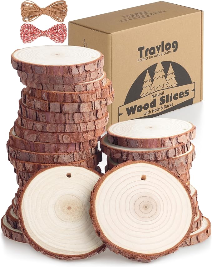 Wood Slices with Hole, Unfinished Wooden Circles by TRAVLOG