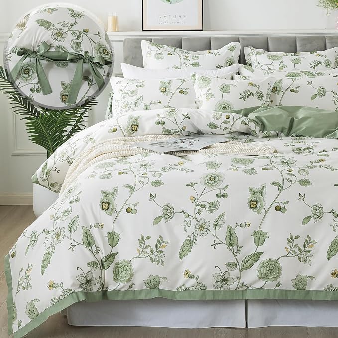FADFAY Green Duvet Cover Set Queen Floral Bedding 100% Cotton Shabby Vintage by CottonWorldSweetDream
