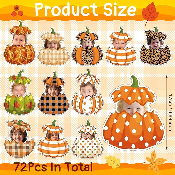 Gersoniel 72 Pcs Kid Fall Pumpkin Decor Autumn Bulletin Board Cutout | Autumn - Image 2