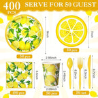 Pickmesh 400 Pcs Lemon Party Supplies Summer Fruit Disposable Plates Napkins - Image 2