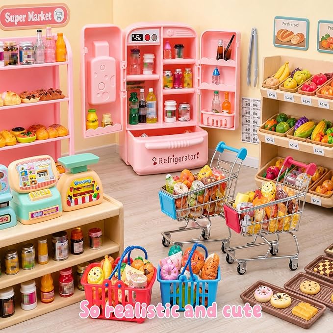 180 Pcs Dollhouse Miniature Kitchen Accessories Shopping Cart Basket Mini Food - Image 7