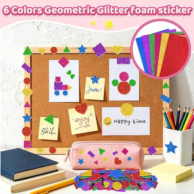 750Pcs Foam Stickers, Colorful Foam Shape Stickers Self Adhesive Star Heart - Image 4