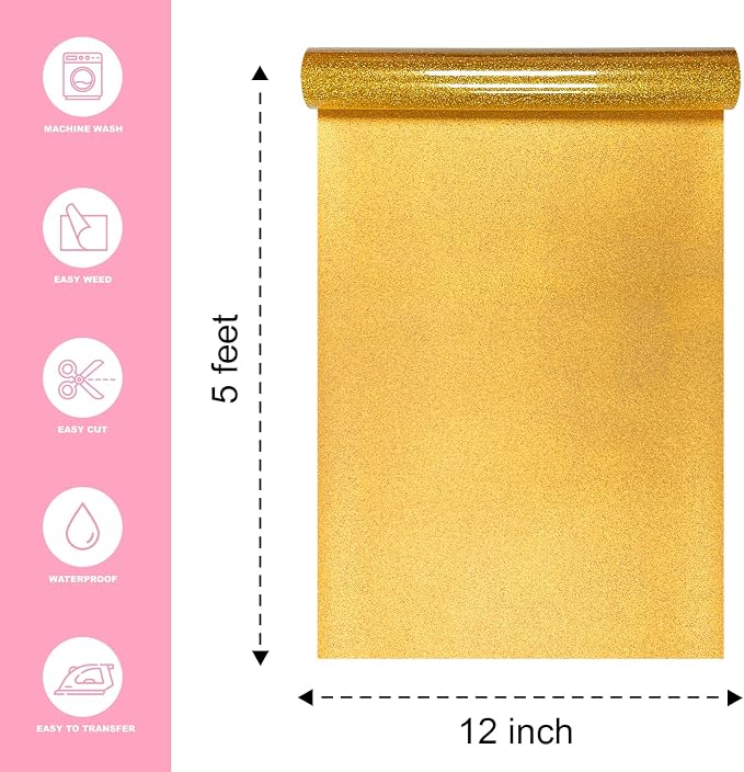 Golden Glitter Heat Transfer Vinyl, Glitter Iron-On - Image 2
