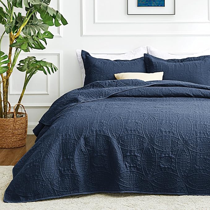Love's cabin Quilts for Full Bed Navy Bedspreads Bedding Set by Lovescabin