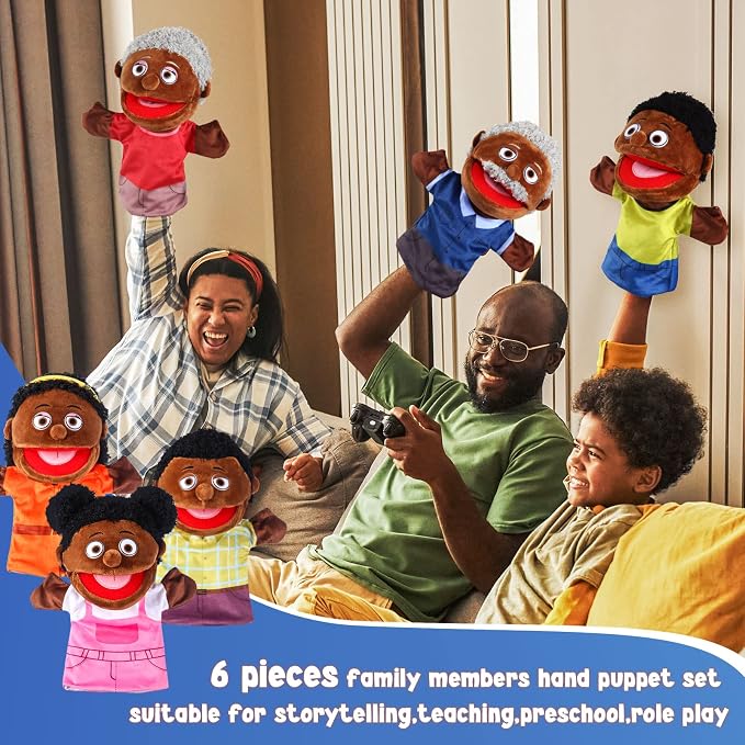 6 Pcs Family Hand Puppets 12 Inch Grandparents, Mom & Dad, Brother & Sister - Image 7