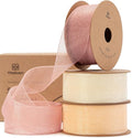 Vitalizart Cream & Rose Gold Organza Sheer Ribbon 1 inch x 30Yd Pink Ribbon by Vitalizart