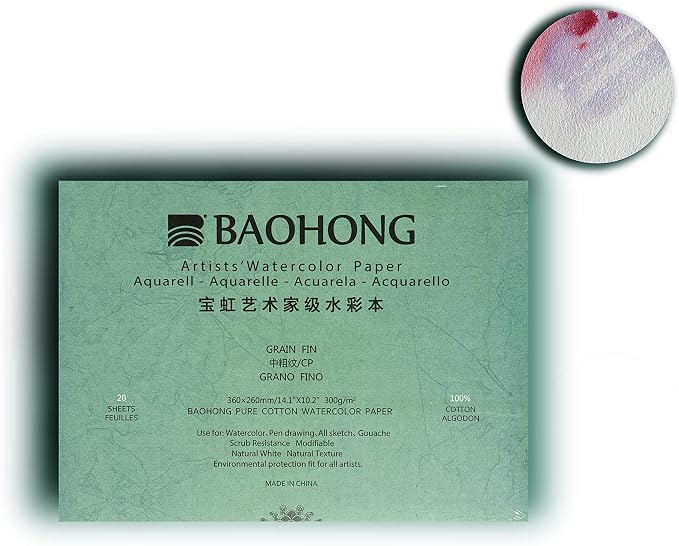 BAOHONG Artists' Watercolor Paper Block, 100% Cotton, 140LB/300GSM, Watercolor - Image 2
