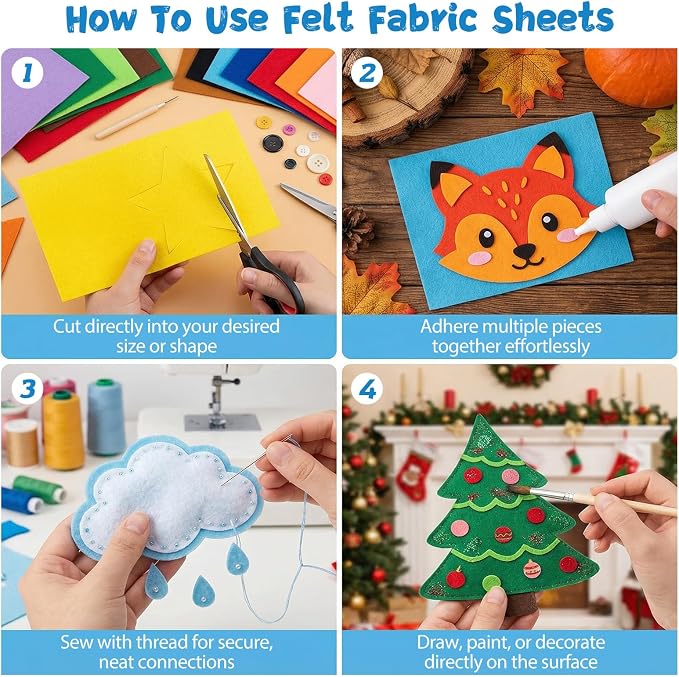 12x12Inch 132Pcs Felt Sheets for Crafts, 40 Colors Craft Supplies, 1mm Thick - Image 6