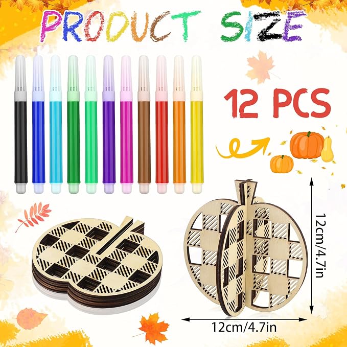 Huwena 36 Pcs Fall Crafts Set 24 Wooden Pumpkin Cutouts - Image 2