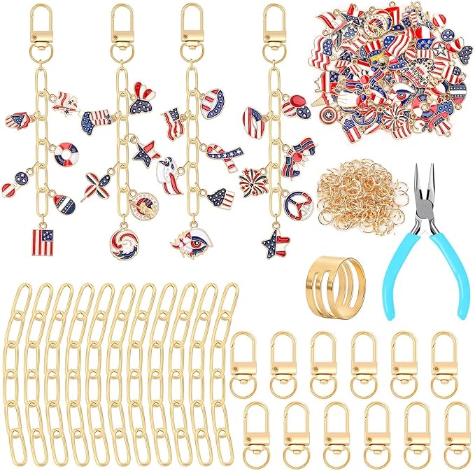 AUGSUN 189 Pcs 4th of July Keychain Making Kit Patriotic DIY Keychain Craft | by AUGSUN