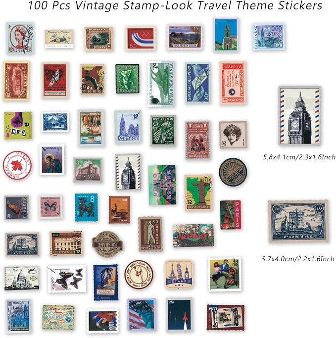 PRSTINCOL 100 Pcs Vintage Stamp Stickers - Image 4
