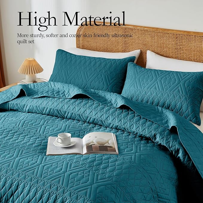 akkialla Twin Quilt Set, Teal Lightweight Microfiber Bedspread Coverlet - Image 4
