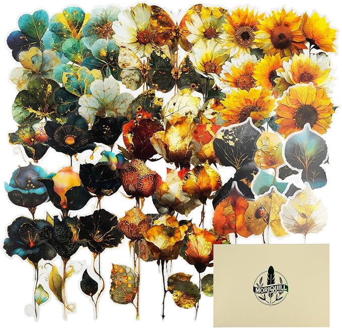 60PCS Botanical PET Stickers Set – Waterproof Flower and Butterfly Designs by Unknown