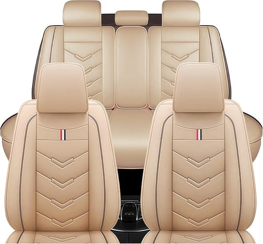 Leather Car Seat Covers Fit for LR Range Rover Sport 2023-2025, 5 Seater Waterproof and Wear-Resistant Seat Cover Interior Accessories(Full Set,Beige)
