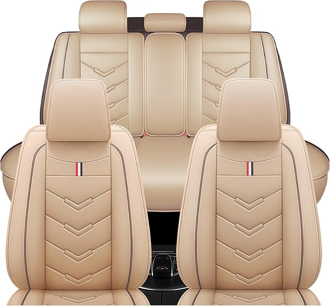 Leather Car Seat Covers Fit for LR Range Rover Evoque 2019-2025, 5 Seater Waterproof and Wear-Resistant Seat Cover Interior Accessories(Full Set,Beige)