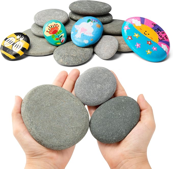 Simetufy 15pcs Rocks for Painting, Flat & Smooth River Rocks for Arts & DIY by Simetufy