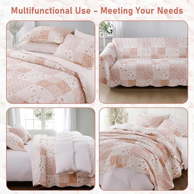 GOONE Twin Quilt Set 68"x86", Lightweight Washed Coverlet, Reversible Spring & - Image 4
