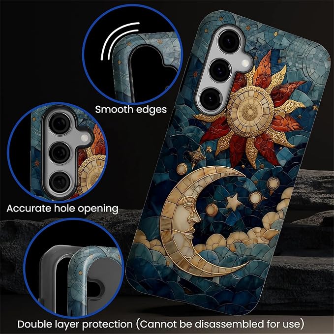 Case for Samsung Galaxy S24 FE Case, Sun Moon Stars Faux Stained Glass Design - Image 5