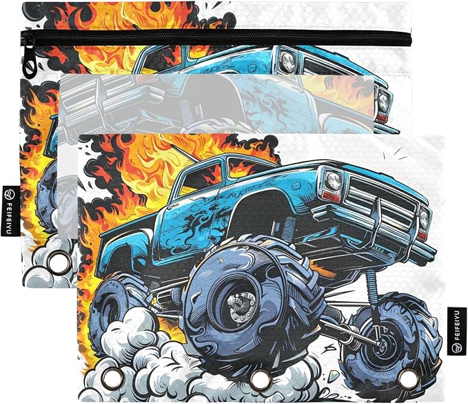 Truck Fire Pencil Pouch for 3 Ring Binder, 2 Pack Waterproof Pencil Bags Clear by BOENLE-WELCOMEYOURCOMING