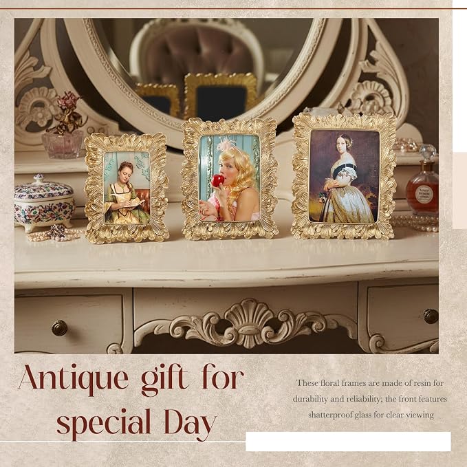 Wonderjune 3 Pcs Vintage Picture Frames Antique Set Baroque Ornate Gold Arched - Image 5